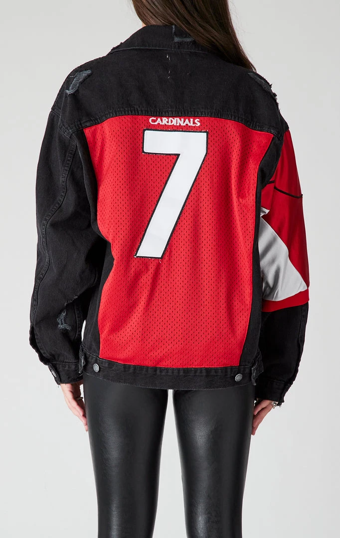 FURST OF A KIND SALE VINTAGE JERSEY SLEEVE AND BACK INSERT DENIM JACKET 4 FURST OF A KIND SALE VINTAGE JERSEY SLEEVE AND BACK INSERT DENIM JACKET