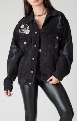 FURST OF A KIND VINTAGE GRAPHIC BACK INSERT DENIM JACKET VINTAGE DENIM JACKETS