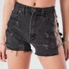 FURST OF A KIND VINTAGE CRISS CROSS SIDE CHAIN BLACK DENIM SHORTS FESTIVAL