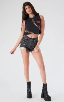 FURST OF A KIND VINTAGE CURVED SAFETY PIN CROPPED SLEEVELESS TEE