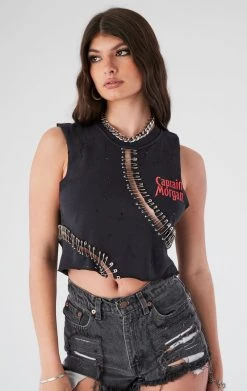 FURST OF A KIND VINTAGE CURVED SAFETY PIN CROPPED SLEEVELESS TEE