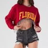 FURST OF A KIND VINTAGE CURVED HEM RHINESTONE FRINGE SWEATSHIRT