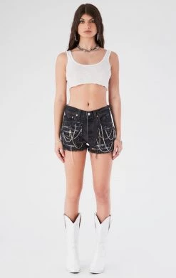 FURST OF A KIND VINTAGE CHAIN AND PIN DRAPE DENIM SHORTS FESTIVAL