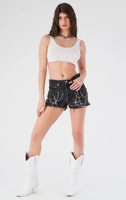 FURST OF A KIND VINTAGE CHAIN AND PIN DRAPE DENIM SHORTS FESTIVAL