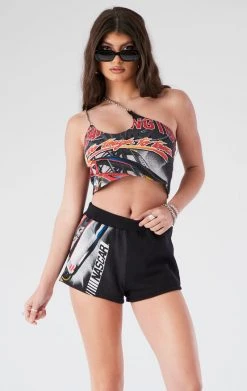 FURST OF A KIND VINTAGE ONE SHOULDER DOUBLE CHAIN SHORT SET