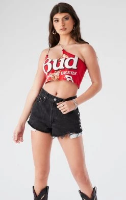 FURST OF A KIND VINTAGE ONE SHOULDER DOUBLE RHINESTONE STRAP TANK