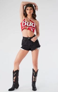 FURST OF A KIND VINTAGE ONE SHOULDER DOUBLE RHINESTONE STRAP TANK