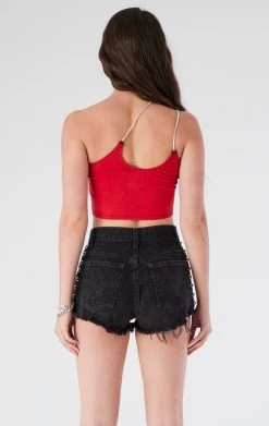 FURST OF A KIND VINTAGE ONE SHOULDER DOUBLE RHINESTONE STRAP TANK