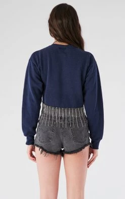 FURST OF A KIND VINTAGE CURVED HEM RHINESTONE FRINGE SWEATSHIRT