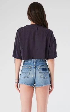 FURST OF A KIND VINTAGE RHINESTONE FRINGE SLEEVE CROP TEE