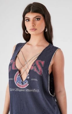 FURST OF A KIND VINTAGE SPORTS VINTAGE CRISS CROSS RHINESTONE SLEEVELESS TEE