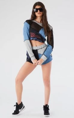 FURST OF A KIND VINTAGE MIXED MEDIA LONG SLEEVE TOP AND SHORT SET VINTAGE DRINKS