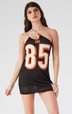 FURST OF A KIND VINTAGE JERSEY ONE SHOULDER DOUBLE CHAIN STRAP DRESS