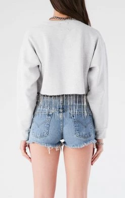 FURST OF A KIND VINTAGE CURVED HEM RHINESTONE FRINGE SWEATSHIRT VINTAGE RHINESTONE FRINGE