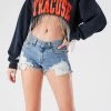 FURST OF A KIND VINTAGE CURVED HEM RHINESTONE FRINGE SWEATSHIRT