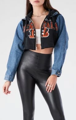 FURST OF A KIND VINTAGE SPLICED DENIM JACKET ZIP UP HOODIE VINTAGE DENIM JACKETS