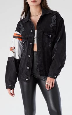 FURST OF A KIND VINTAGE JERSEY SLEEVE AND BACK INSERT DENIM JACKET VINTAGE DENIM JACKETS