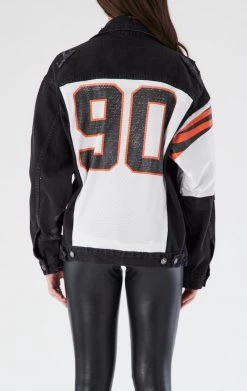 FURST OF A KIND VINTAGE JERSEY SLEEVE AND BACK INSERT DENIM JACKET VINTAGE DENIM JACKETS