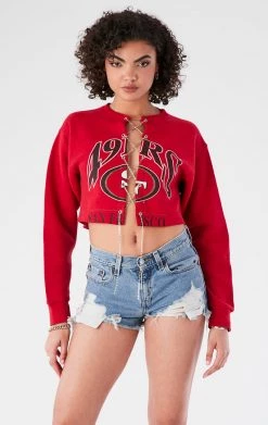 FURST OF A KIND VINTAGE CHAINS VINTAGE CHAIN LACE UP CROP SWEATSHIRT