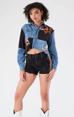 FURST OF A KIND VINTAGE PATCHWORK CROPPED CHAMBRAY VINTAGE COLLEGE