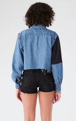 FURST OF A KIND VINTAGE PATCHWORK CROPPED CHAMBRAY VINTAGE COLLEGE