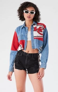 FURST OF A KIND VINTAGE PATCHWORK CROPPED CHAMBRAY