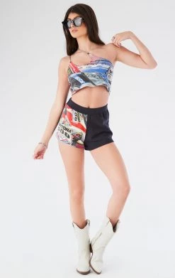 FURST OF A KIND VINTAGE ONE SHOULDER DOUBLE CHAIN SHORT SET