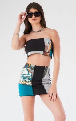 FURST OF A KIND VINTAGE NFL VINTAGE SPLICED TUBE TOP AND SKIRT SET