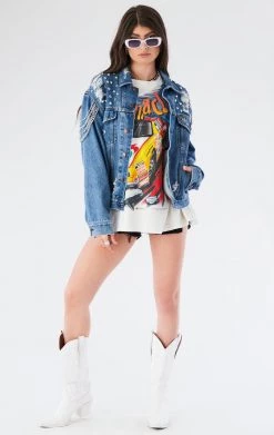 FURST OF A KIND VINTAGE DRAPE CHAIN STUDDED DENIM JACKET FESTIVAL