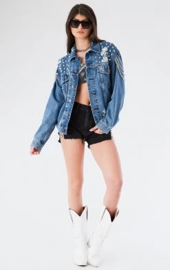 FURST OF A KIND VINTAGE DRAPE CHAIN STUDDED DENIM JACKET FESTIVAL