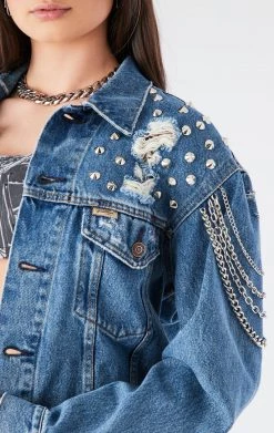 FURST OF A KIND VINTAGE DRAPE CHAIN STUDDED DENIM JACKET FESTIVAL