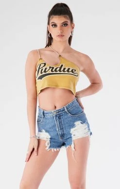 FURST OF A KIND VINTAGE CHAINS VINTAGE ONE SHOULDER DOUBLE RHINESTONE STRAP TANK