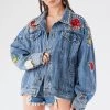FURST OF A KIND VINTAGE FLORAL APPLIQUE STUDDED DENIM JACKET