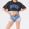 FURST OF A KIND VINTAGE RHINESTONE FRINGE SLEEVE CROP TEE