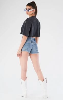 FURST OF A KIND VINTAGE RHINESTONE FRINGE SLEEVE CROP TEE