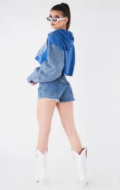 FURST OF A KIND VINTAGE DENIM JACKETS VINTAGE SPLICED DENIM JACKET ZIP UP HOODIE