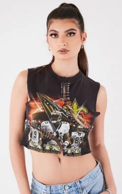 FURST OF A KIND VINTAGE CURVED SAFETY PIN CROPPED SLEEVELESS TEE