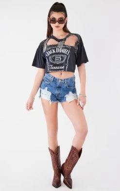 FURST OF A KIND FESTIVAL VINTAGE CUT OUT PIN AND STUD CROPPED TEE
