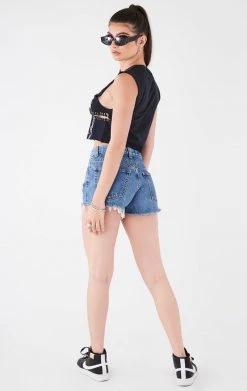 FURST OF A KIND VINTAGE CURVED SAFETY PIN CROPPED SLEEVELESS TEE