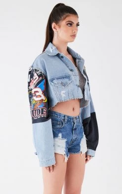 FURST OF A KIND VINTAGE PATCHWORK CROPPED DENIM JACKET FESTIVAL