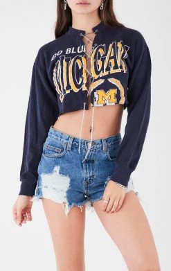 FURST OF A KIND VINTAGE CHAIN LACE UP CROP SWEATSHIRT
