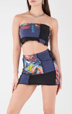 FURST OF A KIND VINTAGE SPLICED TUBE TOP AND SKIRT SET REWORKED SETS