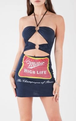 FURST OF A KIND VINTAGE DRINKS VINTAGE DOUBLE RING CUT OUT HALTER DRESS