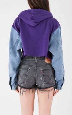 FURST OF A KIND VINTAGE DENIM JACKETS VINTAGE SPLICED DENIM JACKET ZIP UP HOODIE