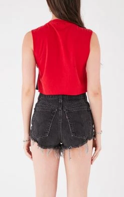 FURST OF A KIND VINTAGE PINS VINTAGE SAFETY PIN PATCHWORK SLEEVELESS TEE