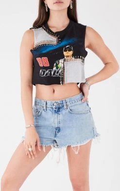 FURST OF A KIND VINTAGE PINS VINTAGE SAFETY PIN PATCHWORK SLEEVELESS TEE