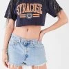 FURST OF A KIND VINTAGE RHINESTONE FRINGE SLEEVE CROP TEE