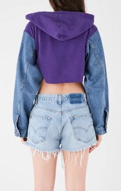 FURST OF A KIND VINTAGE SPLICED DENIM JACKET ZIP UP HOODIE VINTAGE DENIM JACKETS