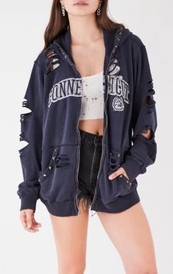 FURST OF A KIND VINTAGE RIPPED STUDDED ZIP UP HOODIE