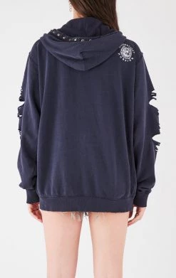 FURST OF A KIND VINTAGE RIPPED STUDDED ZIP UP HOODIE